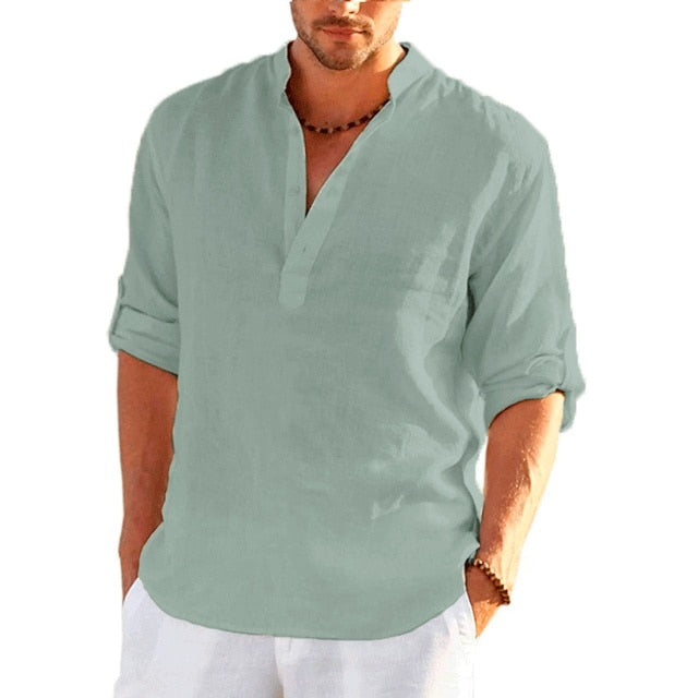 Guy Aura Men's Linen Long Sleeve Shirt Aura Restored