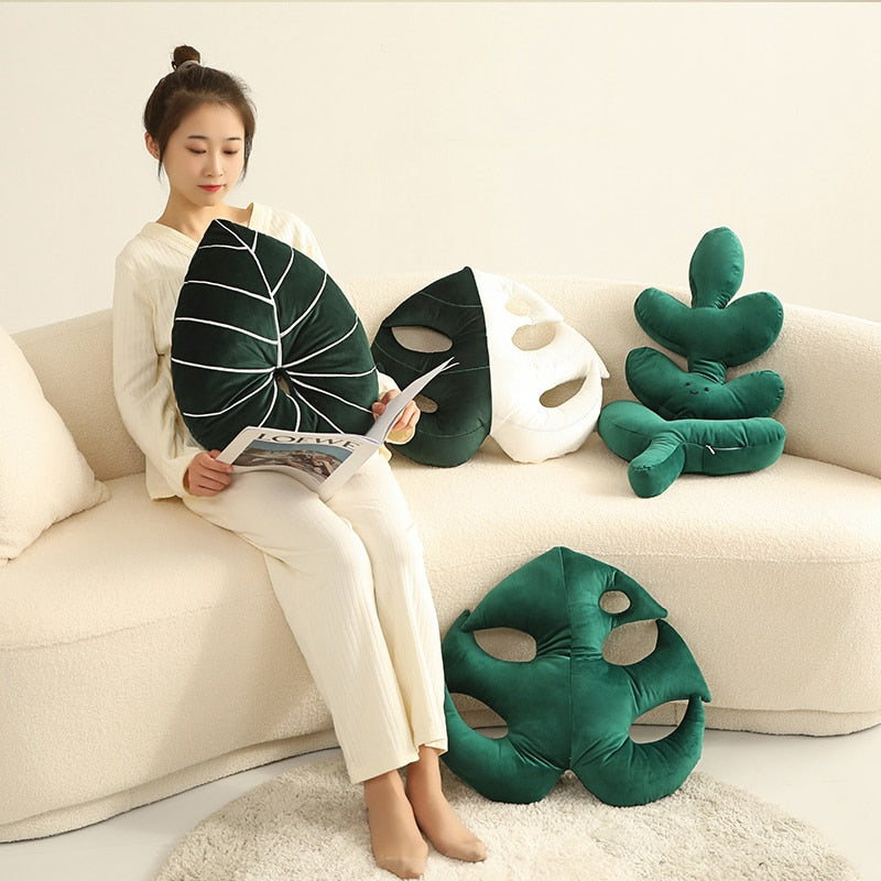 TAA Green Leaf Plush Pillows Aura Restored