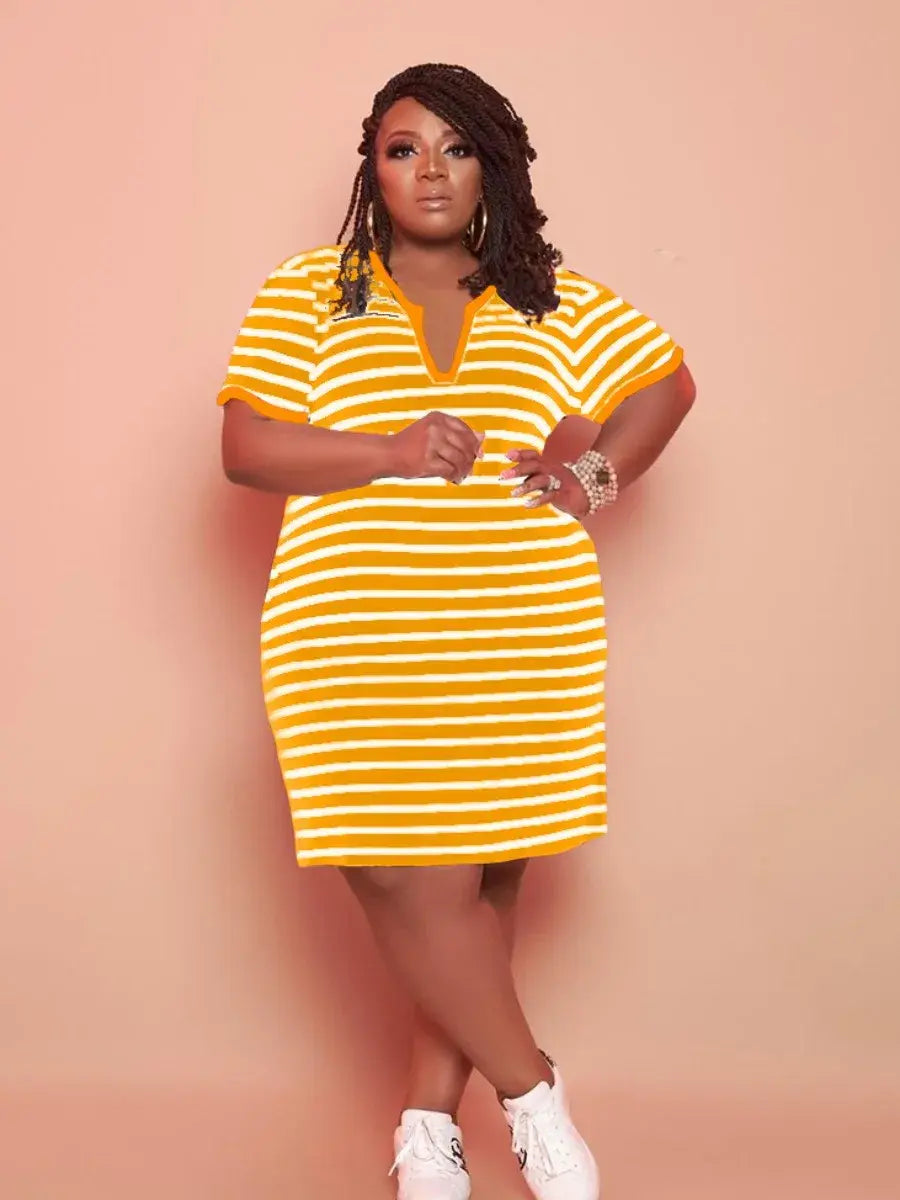 Redd Collection V Neck Striped Pocket Midi Dress Aura Restored