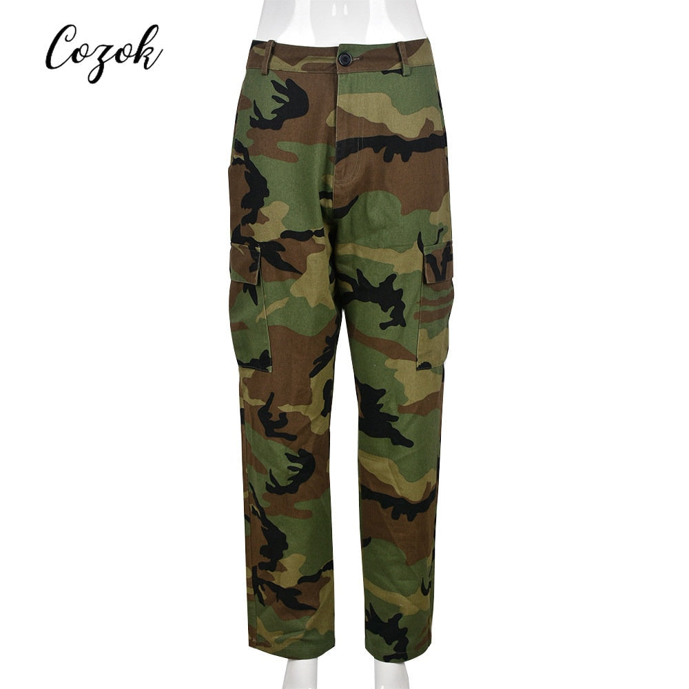 Cosmo Aura Camo Cargo Pencil Straight Pants Aura Restored