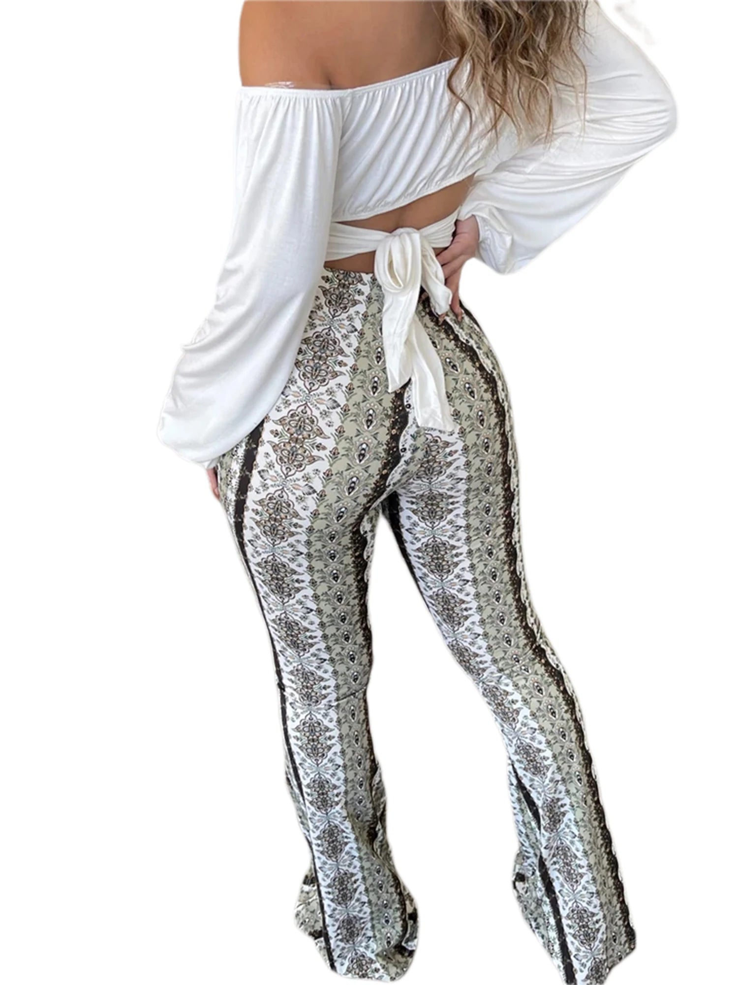 9DF Women's  Flare Print Pants Aura Restored