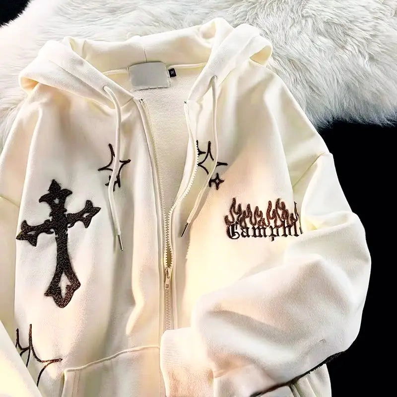 Metamo Goth Embroidery Retro Hoodies Aura Restored