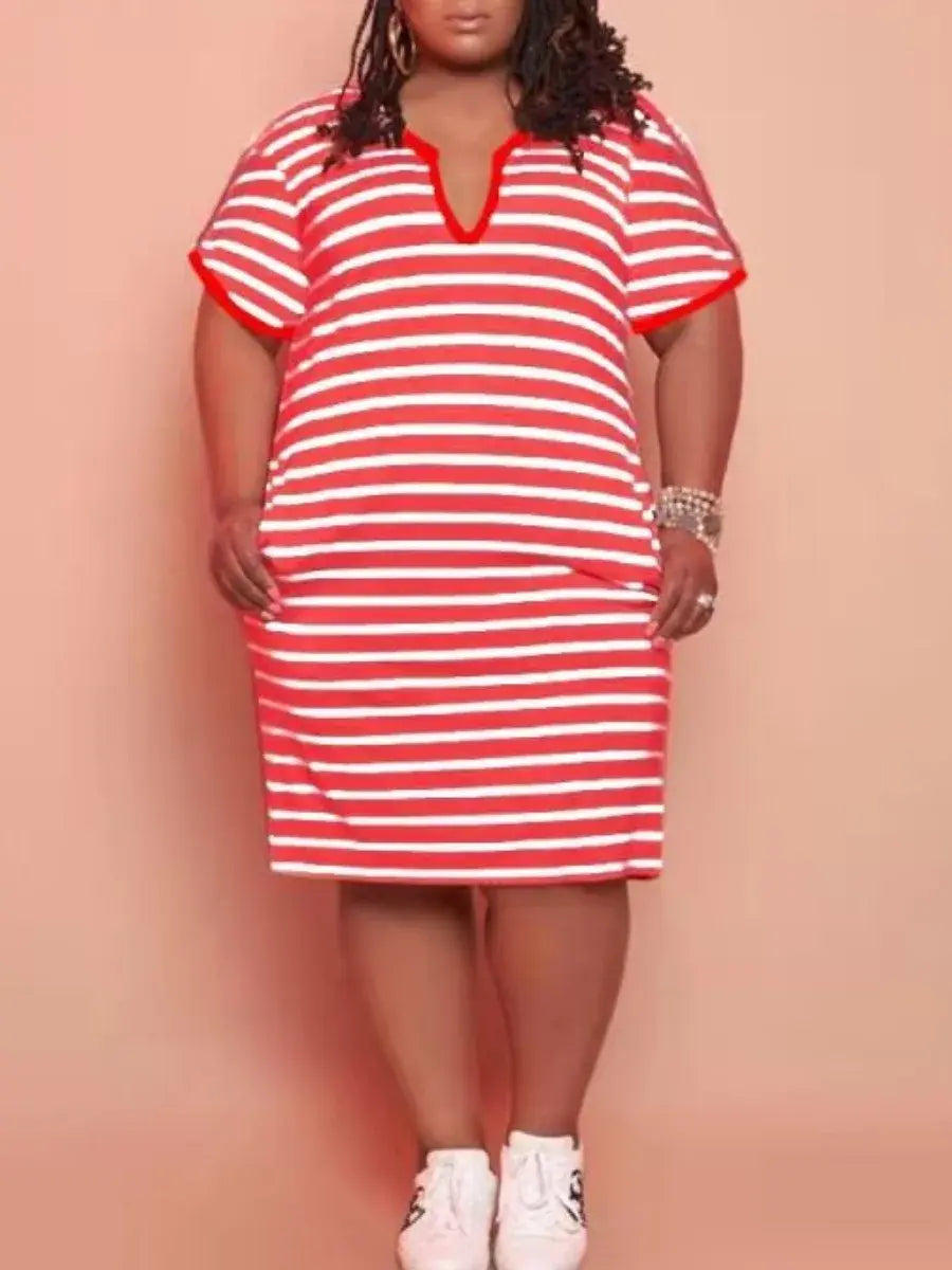 Redd Collection V Neck Striped Pocket Midi Dress Aura Restored