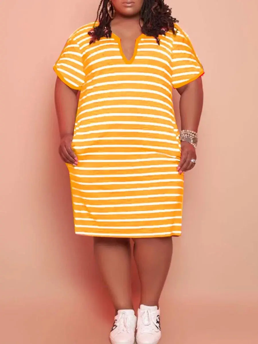 Redd Collection V Neck Striped Pocket Midi Dress Aura Restored