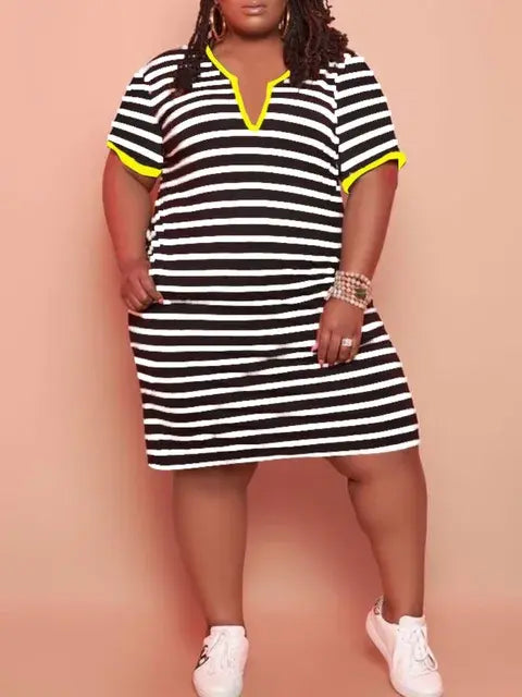 Redd Collection V Neck Striped Pocket Midi Dress Aura Restored