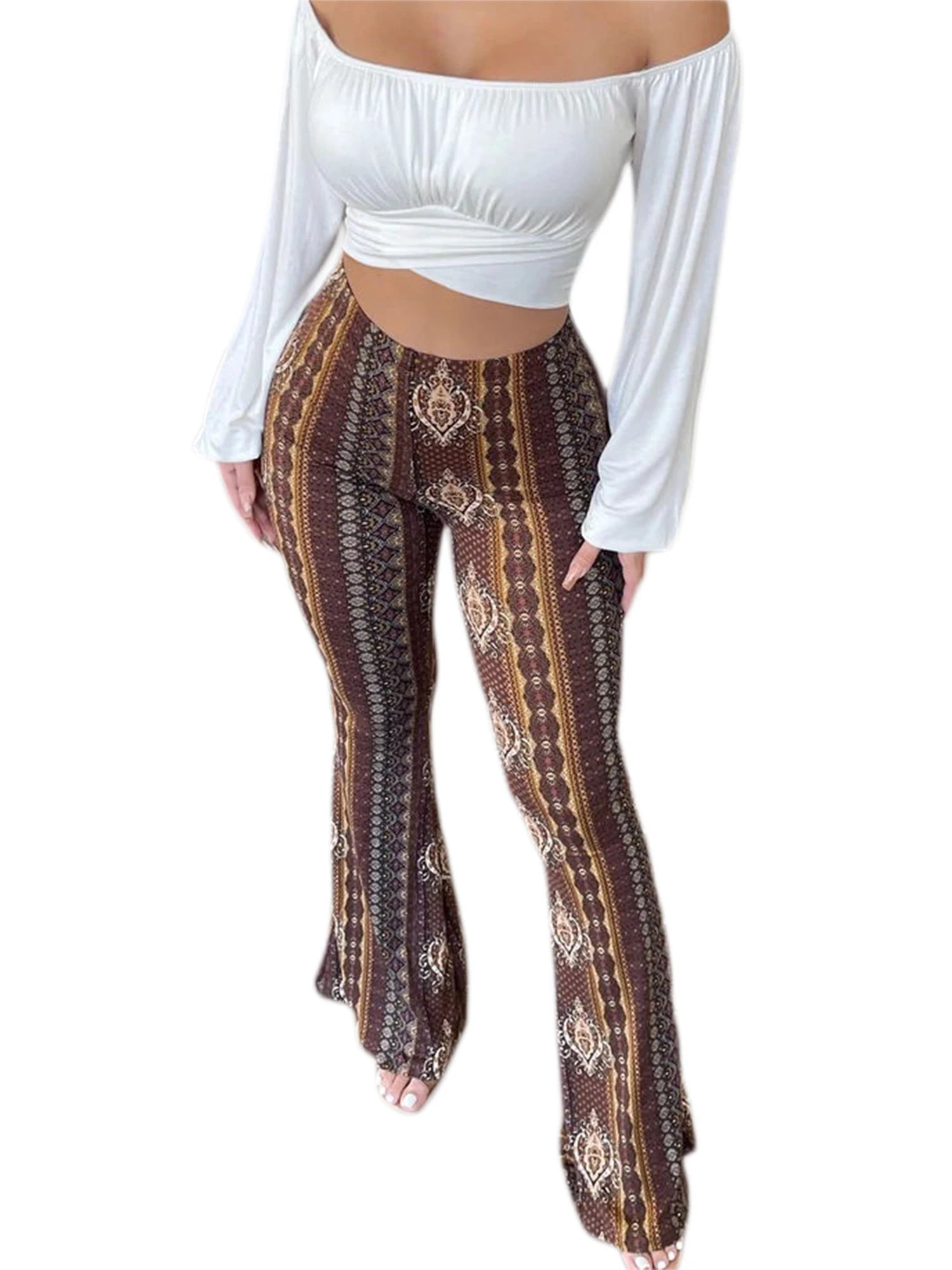 9DF Women's  Flare Print Pants Aura Restored