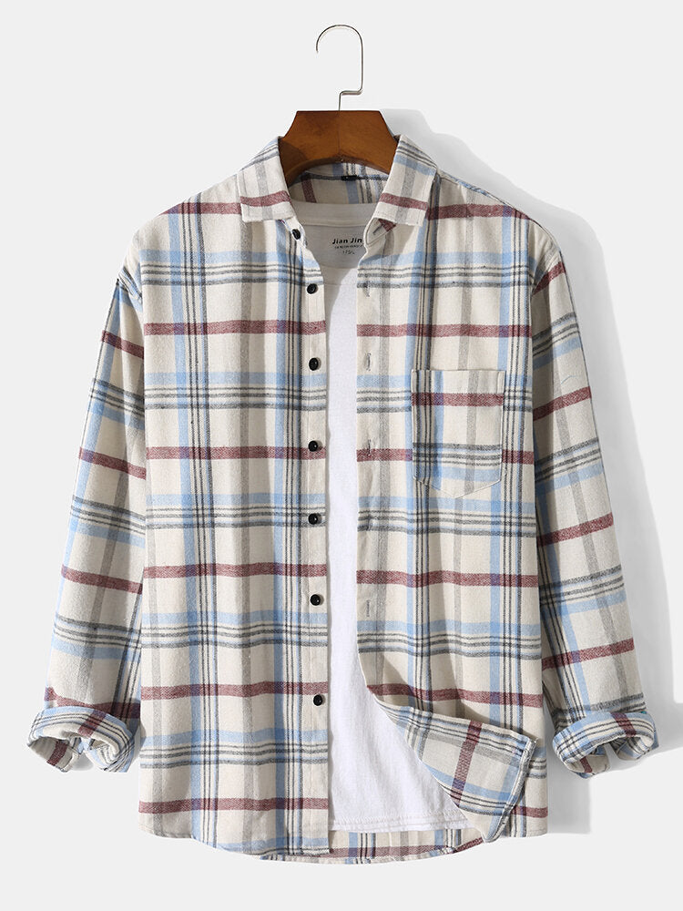 Guy Aura Plato White Plaid Long Sleeve Aura Restored