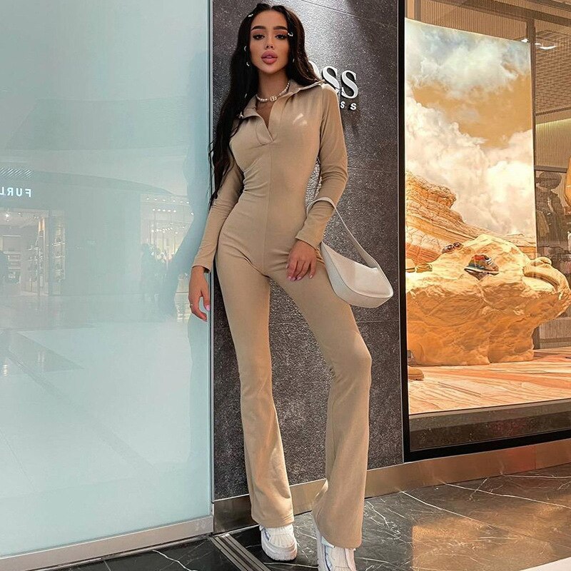 Cosmo Aura Long Sleeve V-Neck Skinny Jumpsuit Aura Restored