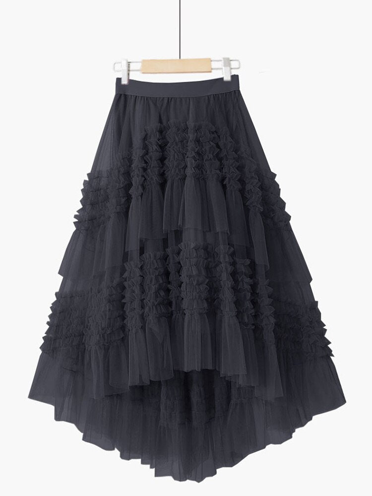 Woah!!! High Waist Lace Irregular Skirt Aura Restored