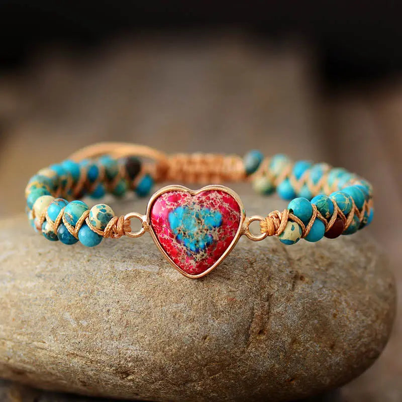 Aura Restored Natural Stone Heart Charm Bracelets Aura Restored