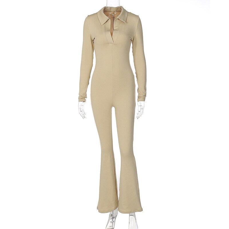 Cosmo Aura Long Sleeve V-Neck Skinny Jumpsuit Aura Restored