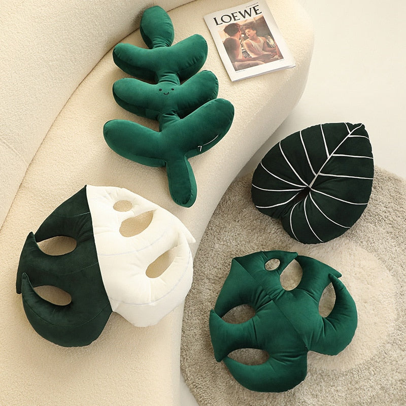 TAA Green Leaf Plush Pillows Aura Restored