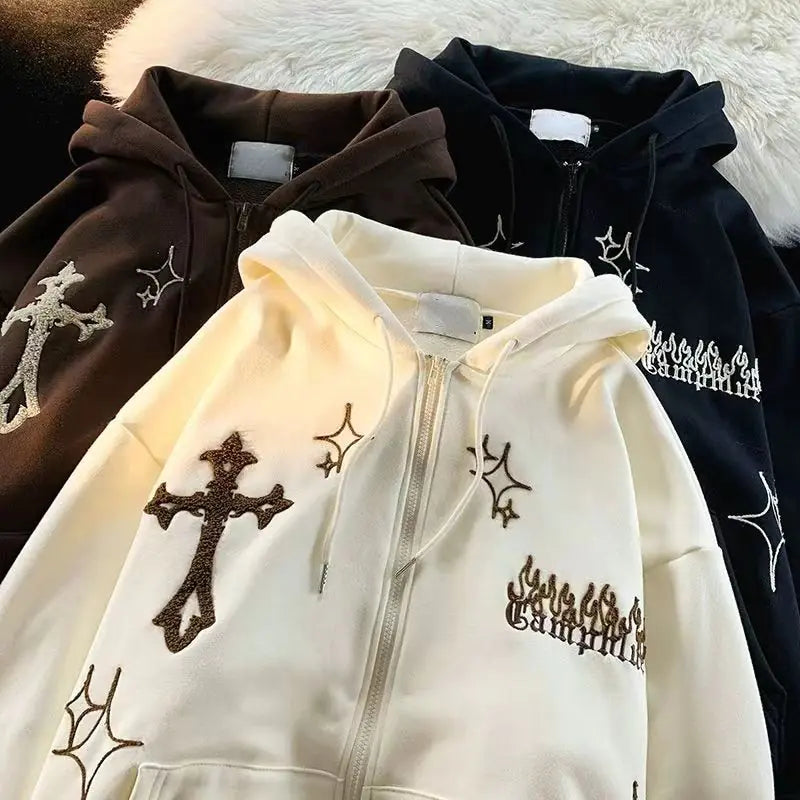 Metamo Goth Embroidery Retro Hoodies Aura Restored